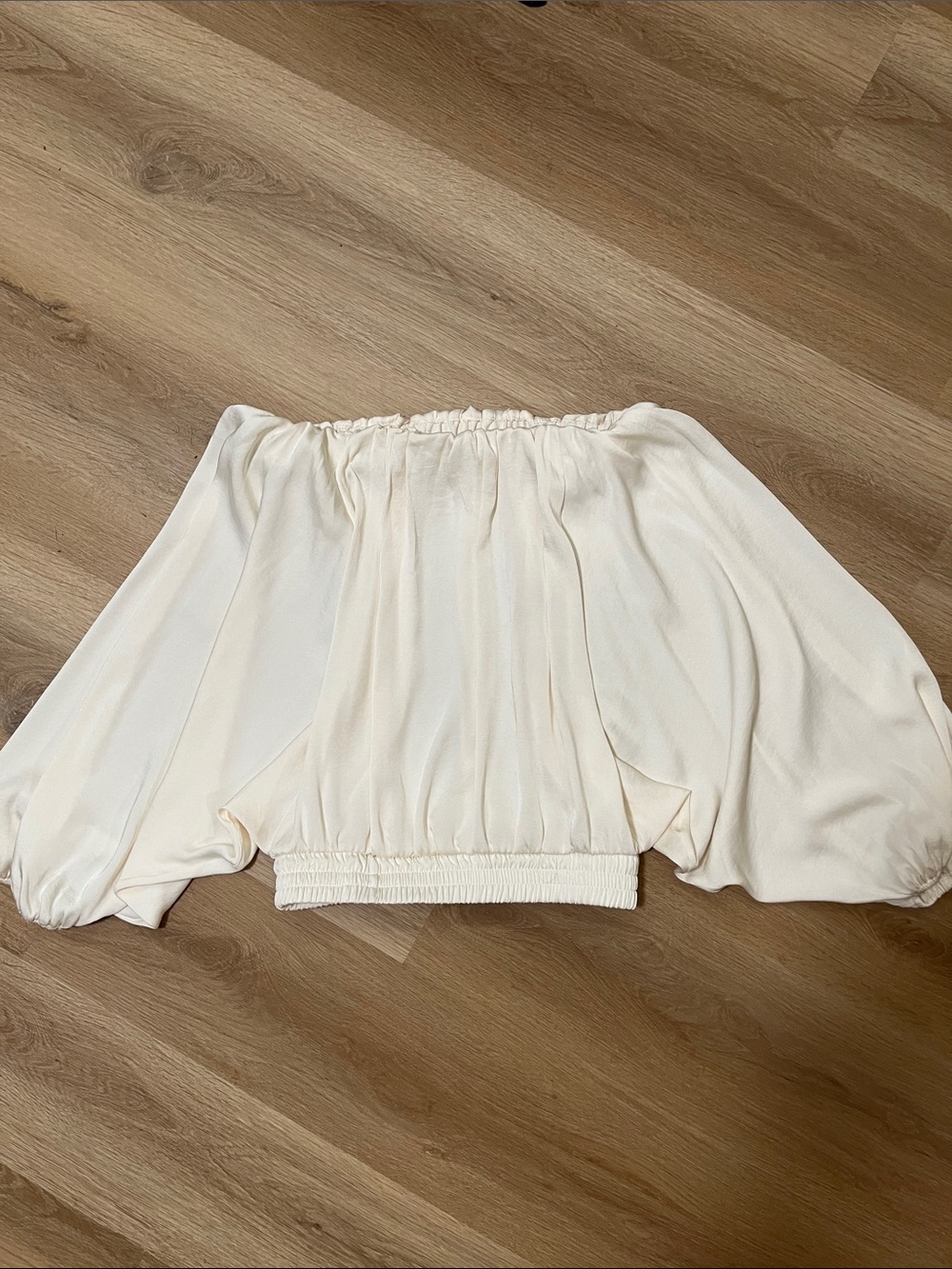 Tyche Boutique Off-Shoulder Cream Puff Sleeve Blouson Top